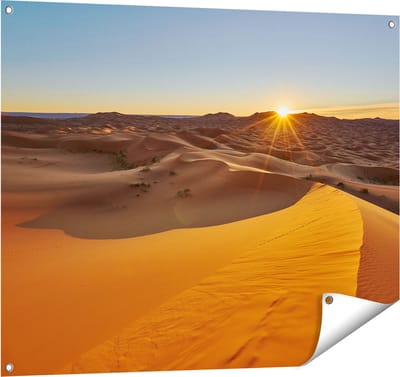 Gards Tuinposter Woestijn in de Sahara met een Opkomende Zon - 100x80 cm - Tuindoek - Tuindecoratie - Wanddecoratie buiten - Tuinschilderij