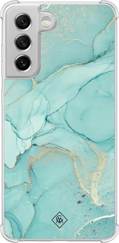 Casimoda® hoesje - Geschikt voor Samsung Galaxy S21 FE - Marmer mint groen - Shockproof case - Extra sterk - Siliconen/TPU - Mint, Transparant