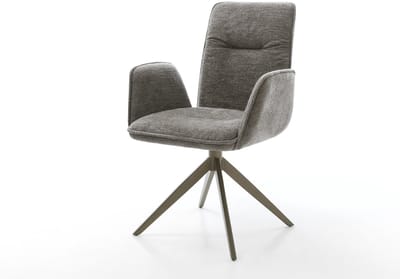 Eetkamerstoel Vinja-Flex kruisframe breed afwerking met titanium bouclé zacht mud 360° draaibaar rocker-functie