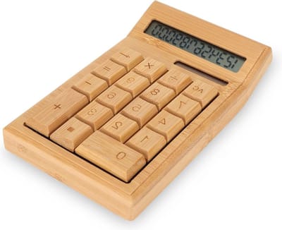 Solar Calculator met 12 cijfers en bamboe behuizing - Dual Power - Mechanisch - voor thuis, op kantoor en school