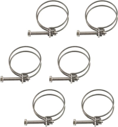 Set van 6 Dubbele Draad Slangklemmen van 40-45mm - Roestvrij Staal Slangklemmen voor Slangen en Buizen