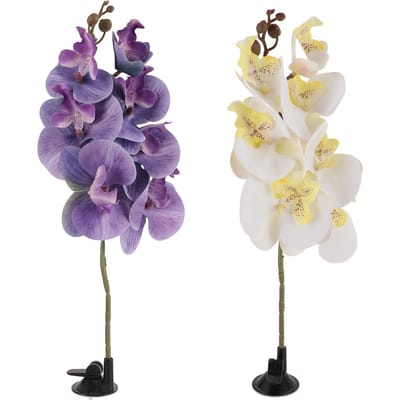 2 stuks Reptielenplant met Zuignap Buigbaar Terrarium Decoratie Plant Bloem voor Aquarium Hagedissen beige