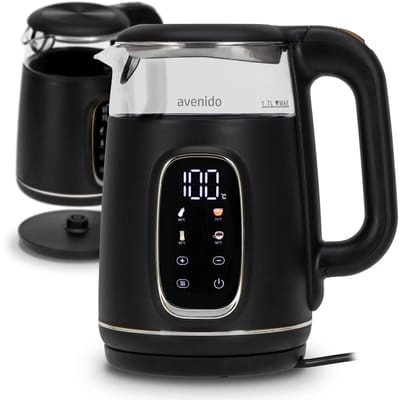 Allero Waterkoker - Waterkoker Met Temperatuurregeling - Waterkokers - 1,7 Liter - 2200W - Zwart En Zilver - LED-display