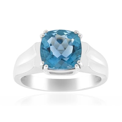 Cavill - Zilveren Ring met Braldu Fluoriet 2,125 ct - 925 Sterling Zilver met Palladium - Antiek Kussen Slijpsel - Elegante Blauwe Edelsteen Ring