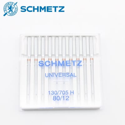 1 DOOSJE met 10 SCHMETZ UNIVERSELE NAAIMACHINENAALDEN van Hoge Kwaliteit, Model 130/705H, Maat 80/12