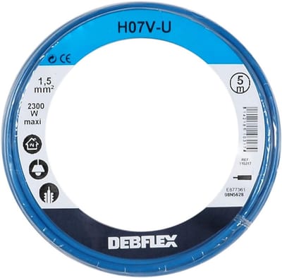 Blauwe Elektrische Installatiedraad H07V-U 1.5mm² - 5 Meter Stugge Koperkabel