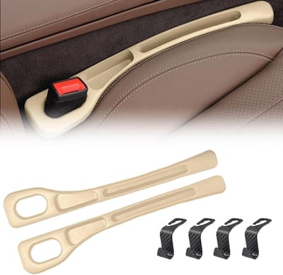Allecto - Opbergbox autostoelen - Spleetvuller auto - Voorkomt verliezen van voorwerpen - Beige - Inclusief opberghaken - Geschikt voor alle autost...