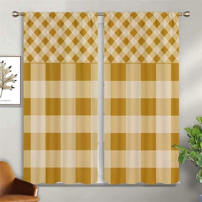2 Panelen Minimalistische Wind Zwart-Wit Geruite Gordijn voor Woonkamer Slaapkamer Keuken Balkon Decoraties Raamgordijnen W60xH100(CM)x2pcs&Hook