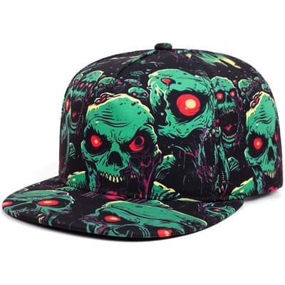 Nouveau Chapeau à Visière Plate Imprimé Squelette Vert Yeux Rouges Squelette Coloré Chapeau Hip Hop Casquette de Baseball Unisexe Décoration Extérieure Décontractée blue