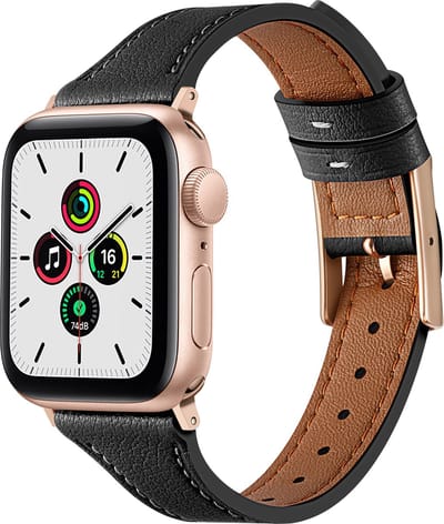 By Qubix - Geschikt voor Apple Watch bandje - Leren bandje - Zwart - Geschikt voor Apple Watch 38mm / 40mm / 41mm / 42mm - leren smartwatchbandje - Horlogebandje