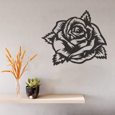 Wanddecoratie Roos - Wanddecoratie Bloem - Muurdecoratie Roos - Muurdecoratie Hout - Wanddecoratie Hout - Muurdecoratie Woonkamer - Wanddecoratie Woonkamer - Wanddecoratie Industrieel - Wanddecoratie Dieren - Home Decor - Wall Line Art - 34 x 29 cm