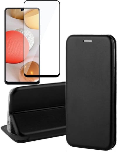 Hoesje geschikt voor Samsung Galaxy A42 - Screen Protector FullGuard - Book Case Kunstleer ThinShield Zwart & Screenprotector
