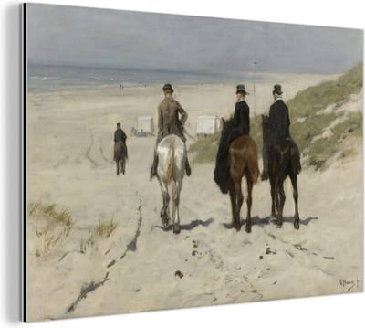 Aluminium schilderij 180x120 cm - Wanddecoratie metaal - Morgenrit langs het strand - Schilderij van Anton Mauve - Metalen muurdecoratie woonkamer - Decoratie industrieel - Foto op dibond - Industriële accessoires slaapkamer