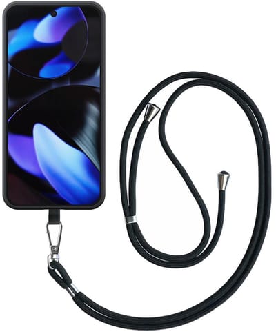Geschikt voor Google Pixel 9 Pro XL Telefoonhoesje met Afneembaar Zwart Koord - Flexible Back Cover Case Siliconen TPU with Black Lanyard - Zwart - Smartphonica geschikt voor Google Pixel 9 Pro XL