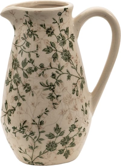 Clayre & Eef Decoratie Kan 16x12x22 cm Groen Beige Keramiek Bloemen