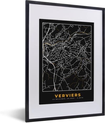 Fotolijst incl. Poster - Kaart - Verviers - Stadskaart - Plattegrond - Goud - 30x40 cm - Posterlijst