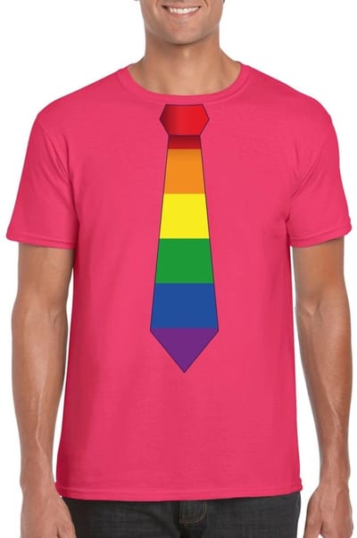 Roze t-shirt met regenboog stropdas heren - LGBT/ Gay pride shirts XL