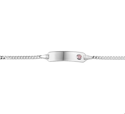 graveerarmband roze zirkonia plaat 5,0 mm zilver wit 1019634