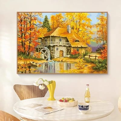 DIY kruissteekborduurpakket/Herfsthut/gedrukt kruissteekpatroon borduurpakket (frame niet inbegrepen) 60*80CM