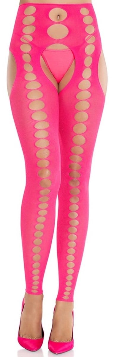 Leg Avenue - Seamless Opaque Footless Kousen en jarretelgordel set - Felroze