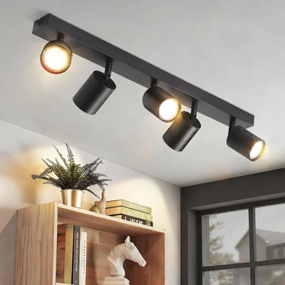 Glitzerlife - Plafondspot Plafondlamp - 5xGU10 fitting - draaibare opbouwspots - 330° verstelbaar - ijzer metaal mat zwart - Ø55cm