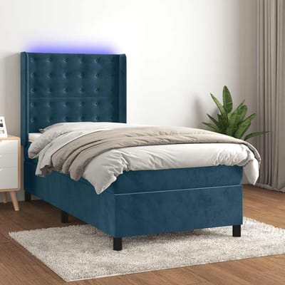 vidaXL - Boxspring - met - matras - en - LED - fluweel - donkerblauw - 80x200 - cm