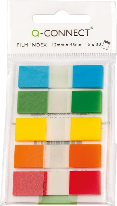 Q-CONNECT index mini, ft 12,5 x 45 mm, 5 x 20 tabs, geassorteerde kleuren 12 stuks