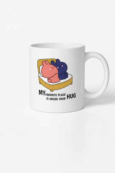 Mok met Knuffelende Konijnen | 'Mijn Favoriete Plek is in Jouw Knuffel' | Romantisch Liefdes Cadeau
