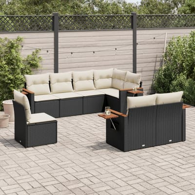 vidaXL - 8-delige - Loungeset - met - kussens - poly - rattan - zwart