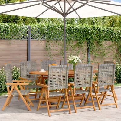 vidaXL Tuinstoelen 8 st verstelbaar poly rattan en massief hout grijs