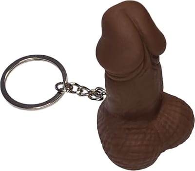 Humoristische Donkerbruine Silicone Penis Sleutelhanger – Grappige Gadget voor Feestjes & Cadeautjes