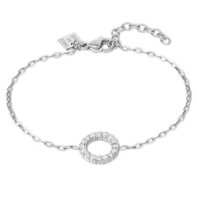 Twice As Nice Armband in edelstaal, open cirkel, witte kristallen 16cm+3cm