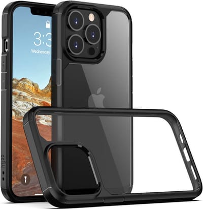 IYUPP Hoesje Geschikt voor iPhone 14 Pro Hoesje - Shockproof Back Cover - Zwart Transparant