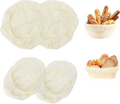 Set van 4 linnen broodbakken, 2 ronde en 2 ovale rijskorven, niet-klevend deegdoek, ideaal voor zuurdesem en brood bakken