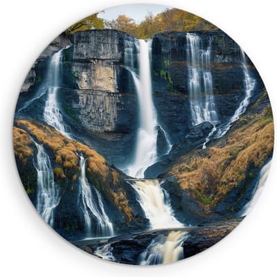 Saammp Muurcirkel Hout - Kleine Waterval - Natuur - Landschap - Ø 90 - Wandcirkel - Wanddecoratie Cirkel - Muurdecoratie Woonkamer - Slaapkamer decoratie - Rond Schilderij