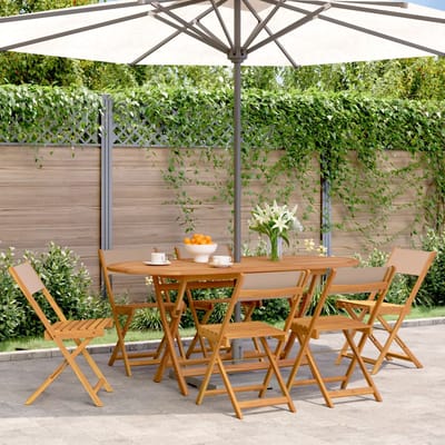 vidaXL - Klapstoelen - set - van - 6 - stuks, - taupekleurige - stof - en - massief - hout.