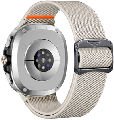 Stravo Verstelbare Nylon Bandje – Geschikt voor Samsung Galaxy Watch 9 (40/44mm) / Watch 8 (40/44mm) / 8 Classic (46mm) – Sterk & Stoer Elastisch Gevlochten Horlogeband – Starlight