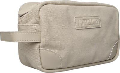Toilettassen canvas - Dames toilettas - Heren toilettas - Yakfield - Vintage - Beige - 25x14x10 cm - Binnenvak met rits - Toilettas met haak