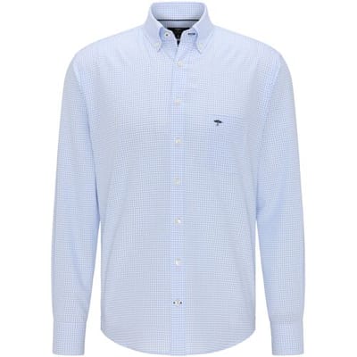 Fynch-Hatton Overhemd All-Season Oxford Check Licht Blauw / male