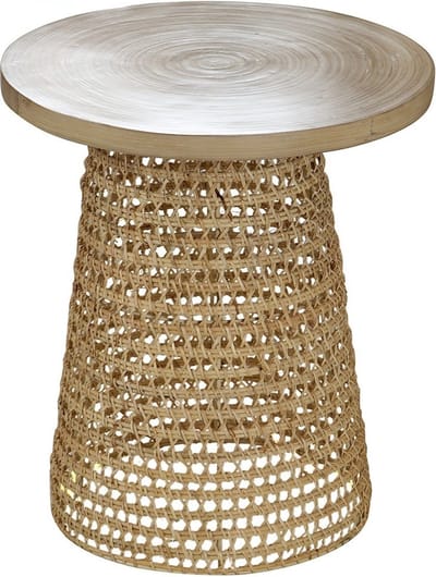 CALICOSY - Bijzettafel met bamboe blad en rotan onderstel 40x40x45cm