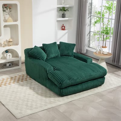 REDOM - Vloersofa - Met 3 Kussens En Ergonomische Ondersteuning - Modern - Voor Woonkamer Of Werkkamer - Cord - Smaragdgroen - 125 x 155 x 63 cm