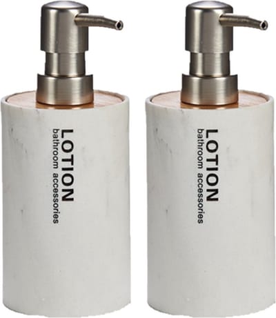 2x stuks zeeppompjes/zeepdispensers marmer wit 350 ml - Badkamer/keuken zeep dispenser