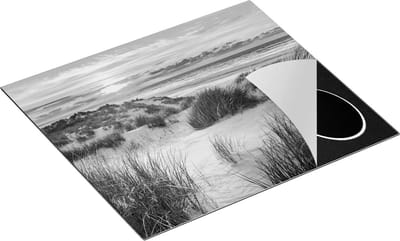 Chefcare Inductie Beschermer Strand en Duinen tijdens Zonsondergang - Zwart Wit - 60x50 cm - Afdekplaat Inductie - Kookplaat Beschermer - Inductie Mat