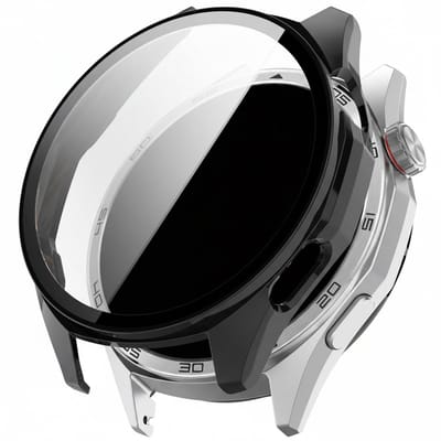 Watch case screenprotector - geschikt voor Huawei Watch GT6 46mm - hoesje - gehard glas - GT 6 46mm - volledige bescherming - zwart