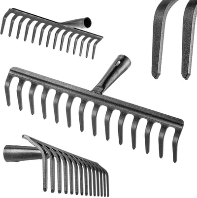KADAX Tuinhark zonder steel, tuinhark van staal, gazonhark voor tuinonderhoud, robuuste hark, hark voor gazon, tuingereedschap (rechthoekig, 14 tanden)