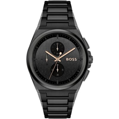 BOSS HB1514068 STREET CHRONO Heren Horloge - Chronograaf - Mineraalglas - Staal - Zwart - 44 mm breed - Quartz - Vouw/Vlindersluiting - 5 ATM (douchen)