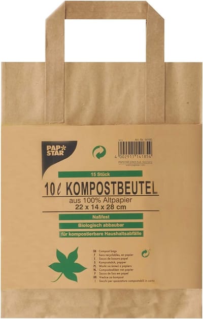 Compostzakken Kraftpapier - Afvalzakken GFT - Afval Scheiden - Biologisch Afbreekbaar - 10 Liter 15 Stuks - Bruin