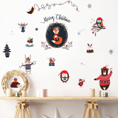 Vrolijk Kerstmis Bosdieren Kerststickers - Zelfklevende Kerststickers - Feestelijke Decoraties - 100x125cm