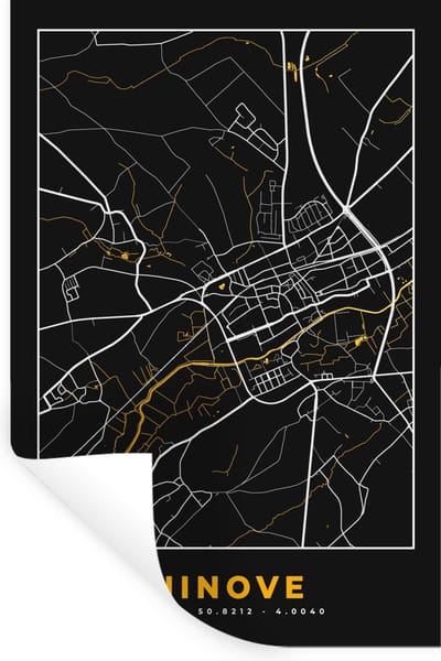 Muurstickers - Sticker Folie - Plattegrond - Ninove - Stadskaart - Goud - Kaart - 20x30 cm - Plakfolie - Muurstickers Kinderkamer - Zelfklevend Behang - Zelfklevend behangpapier - Stickerfolie