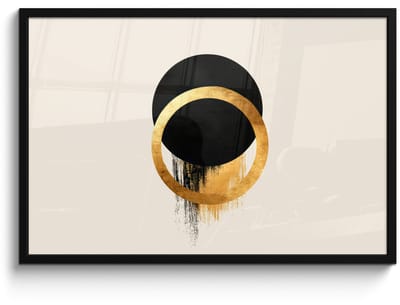Poster in lijst - Fotolijst 90x60 cm - Posters - Abstract ontwerp - Zwarte cirkel - Verfvlekken - Posterlijst zwart - Decoratie - Wanddecoratie woonkamer - Muurdecoratie slaapkamer